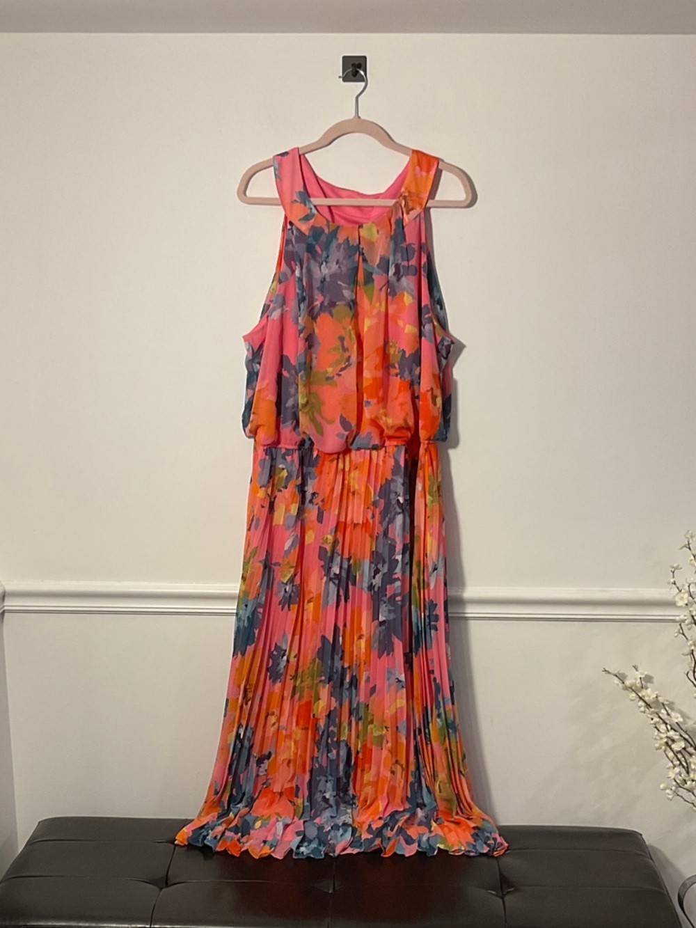 Signature by Robbie Bee Coral Pink Orange Floral Maxi Dress
